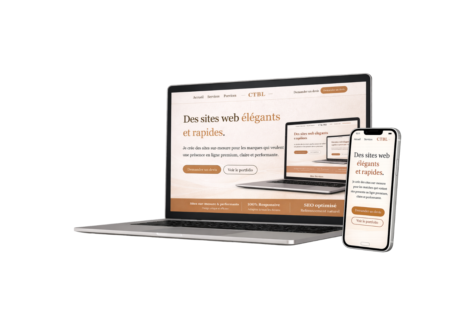 Présentation d'un site sur laptop et mobile